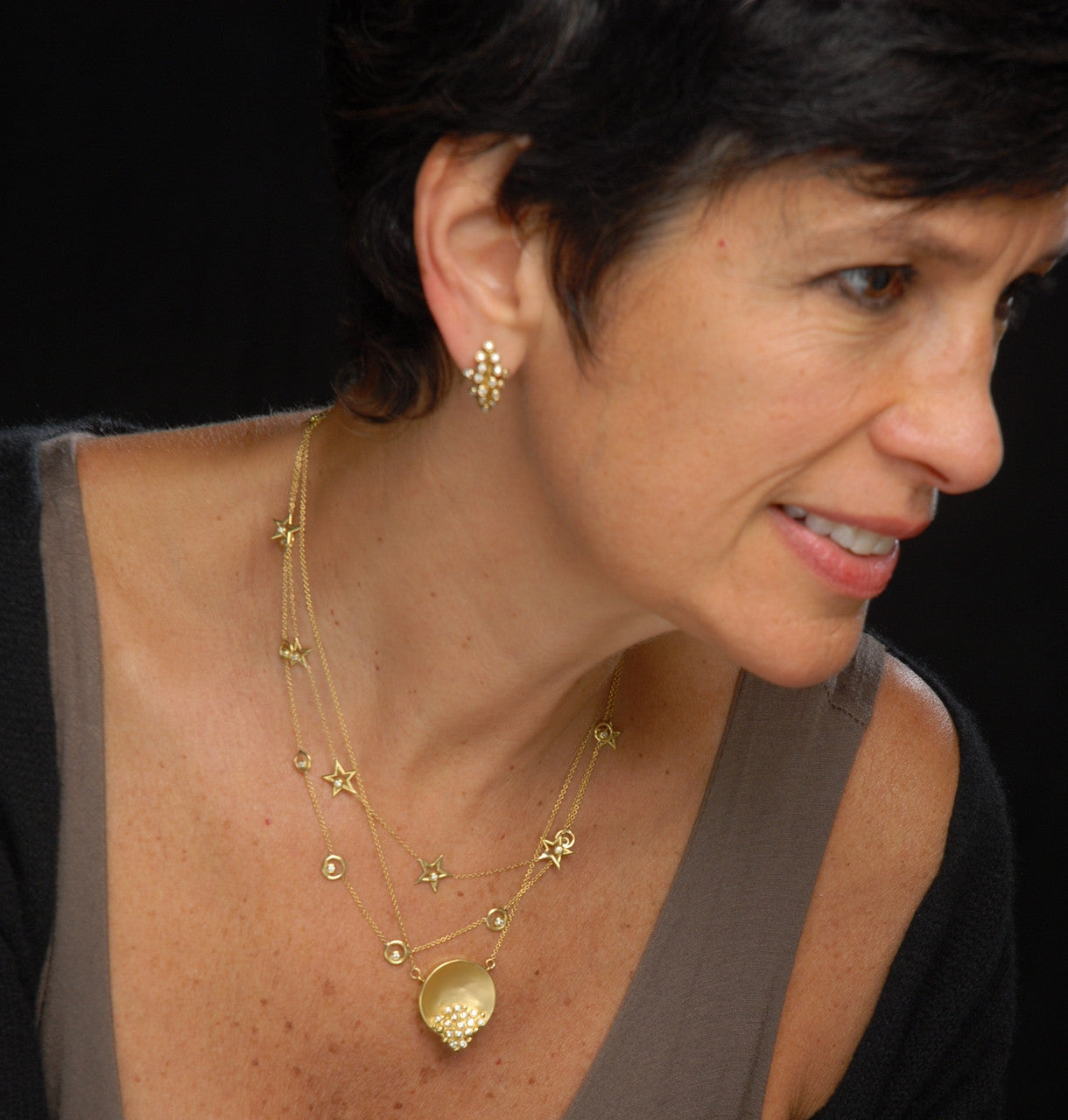 Grapes Huggie Earrings-14K Gold with Diamonds