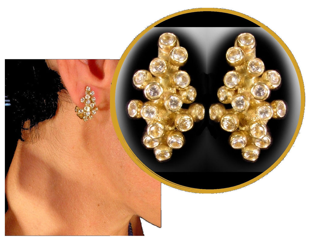 Grapes Huggie Earrings-14K Gold with Diamonds