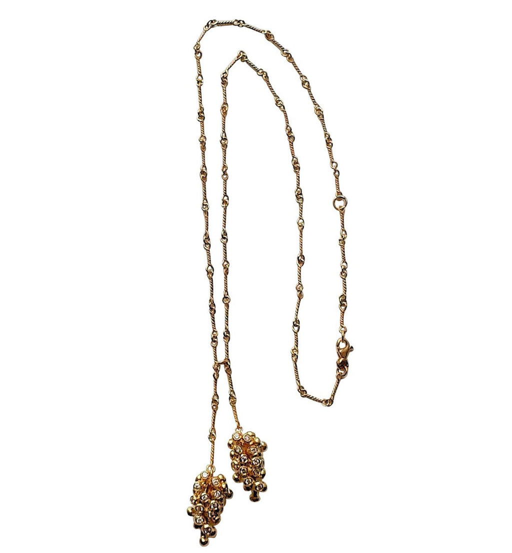 Grapes Necklace-18K Gold with Diamonds, Lariat Style on Hand-made Chain