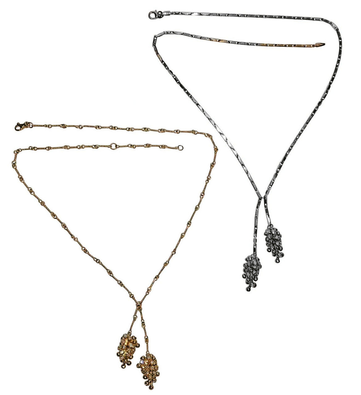 Grapes Necklace, 14K Gold with Diamonds: Lariat Style on Handmade Chain