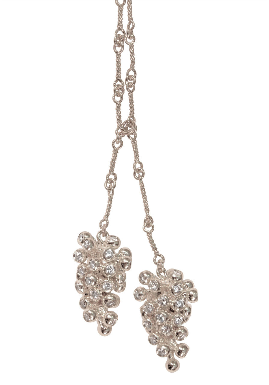 Grapes Necklace, 14K Gold with Diamonds: Lariat Style on Handmade Chain