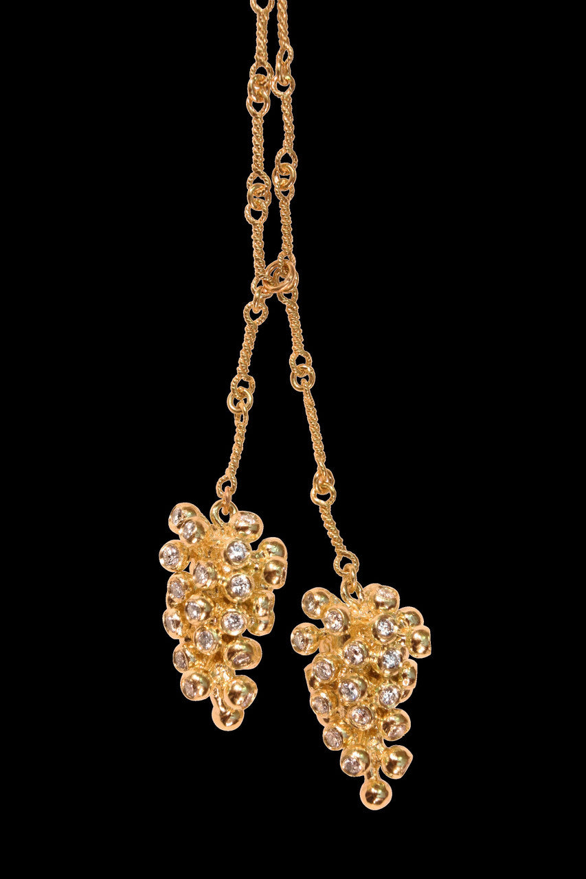 Grapes Necklace-18K Gold with Diamonds, Lariat Style on Hand-made Chain