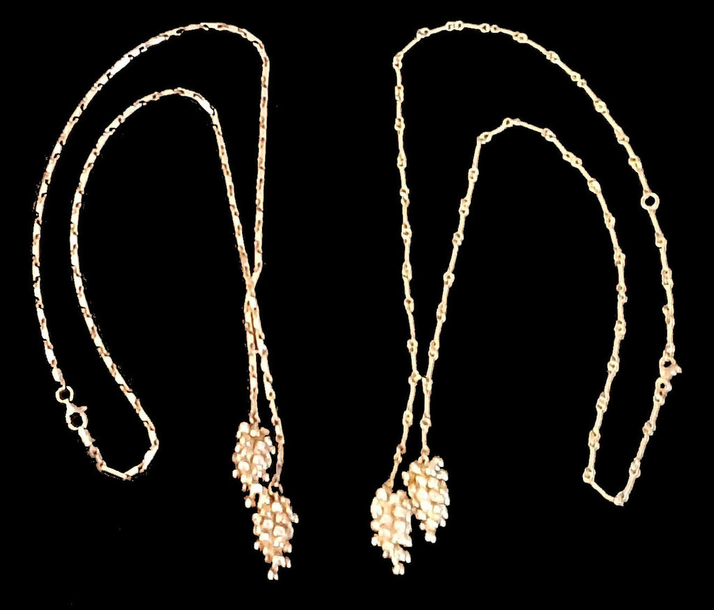 Grapes Necklace, 14K Gold with Diamonds: Lariat Style on Handmade Chain