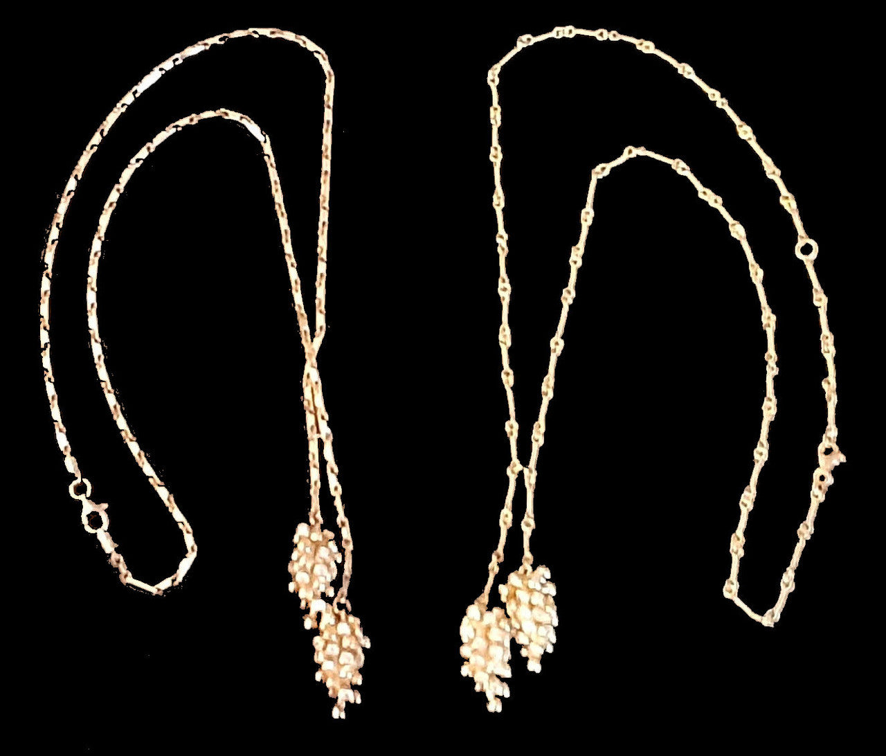 Grapes Necklace, 14K Gold with Diamonds: Lariat Style on Handmade Chain