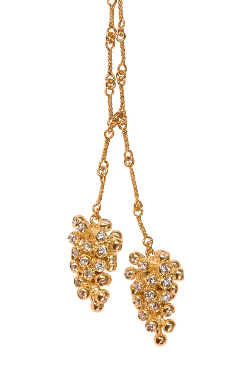 Grapes Necklace-18K Gold with Diamonds, Lariat Style on Hand-made Chain