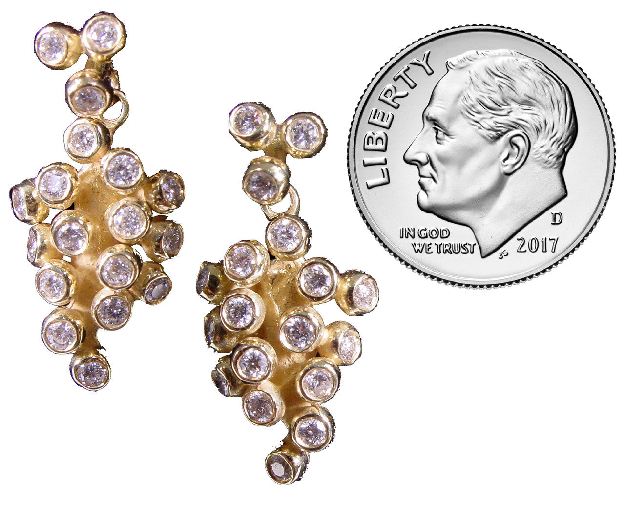 Demi Grape Earrings, Detachable Stud and Drop, 2 parts: 18K Gold & Diamonds