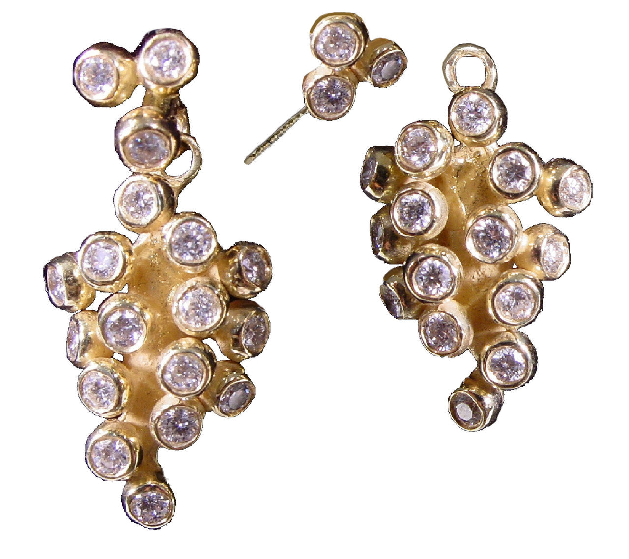 Demi Grape Earrings, Detachable Stud and Drop, 2 parts: 18K Gold & Diamonds