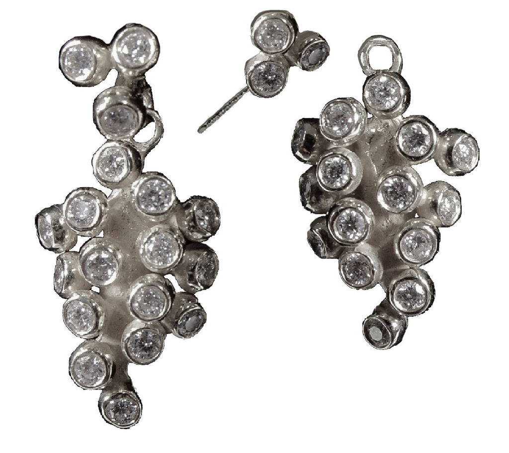 Demi Grape Earrings, Detachable Stud and Drop, 2 parts: 18K Gold & Diamonds