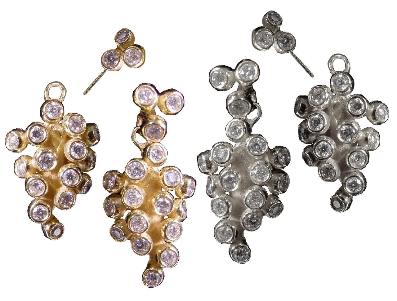 Demi Grape Earrings, Detachable Stud and Drop, 2 parts: 18K Gold & Diamonds