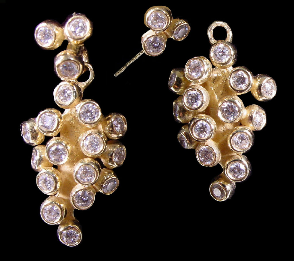 Demi Grape Earrings, Detachable Stud and Drop, 2 parts: 18K Gold & Diamonds