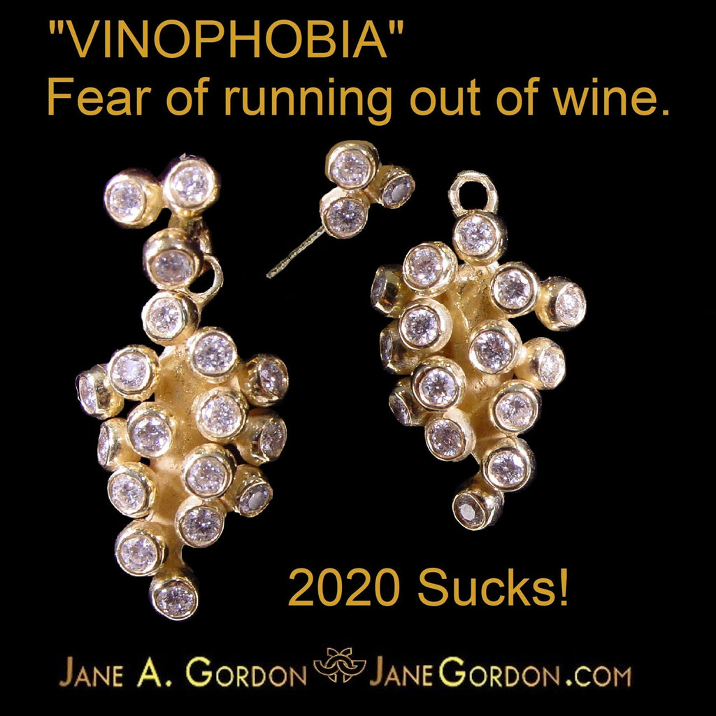 Demi Grape Earrings, Detachable Stud and Drop, 2 parts: 18K Gold & Diamonds