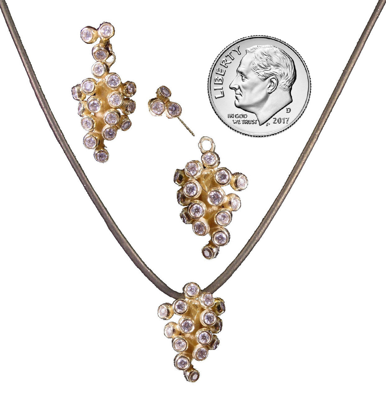 Demi Grape Earrings, Detachable Stud and Drop, 2 parts: 18K Gold & Diamonds