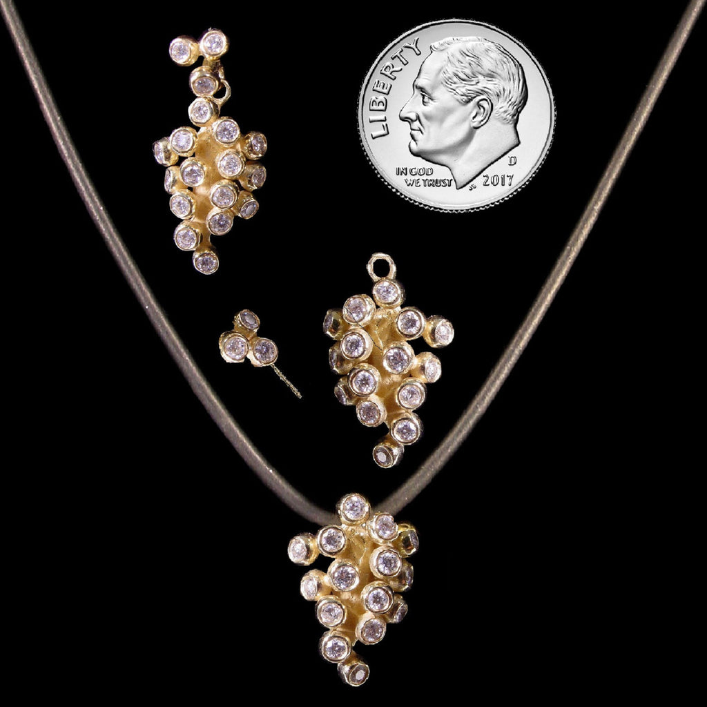 Demi Grape Earrings, Detachable Stud and Drop, 2 parts: 18K Gold & Diamonds