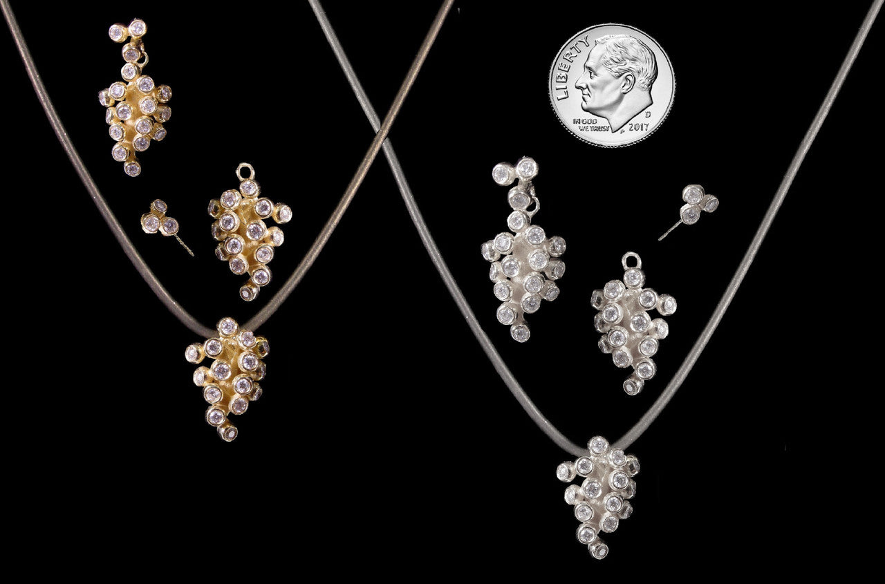 Demi Grape Earrings, Detachable Stud and Drop, 2 parts: 18K Gold & Diamonds