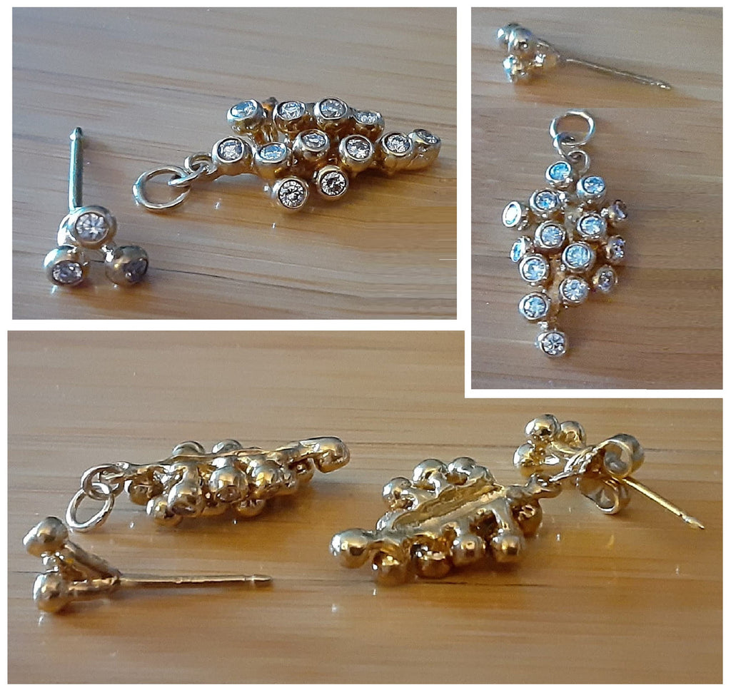 Demi Grape Earrings, Detachable Stud and Drop, 2 parts: 18K Gold & Diamonds