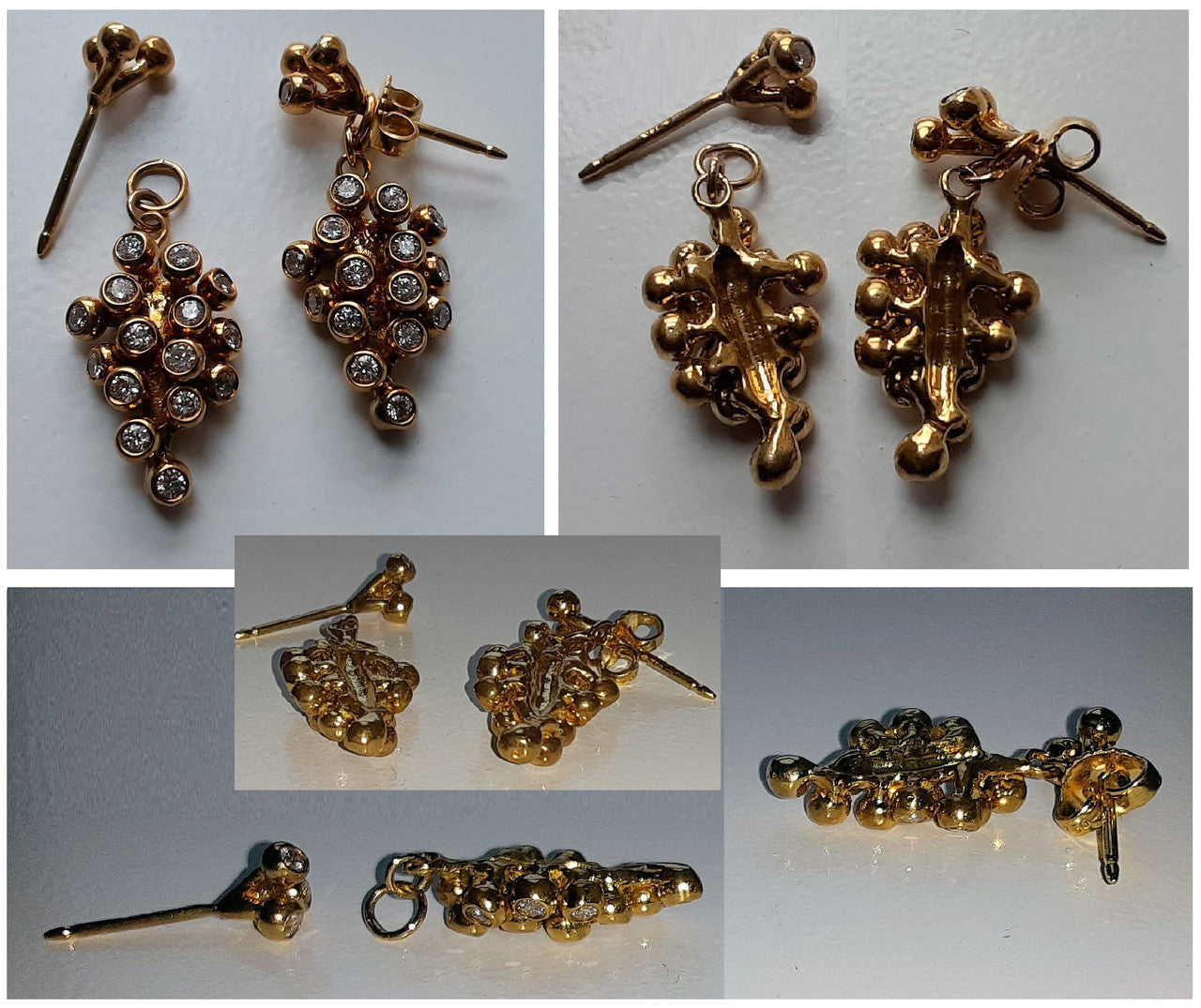 Demi Grape Earrings, Detachable Stud and Drop, 2 parts: 18K Gold & Diamonds