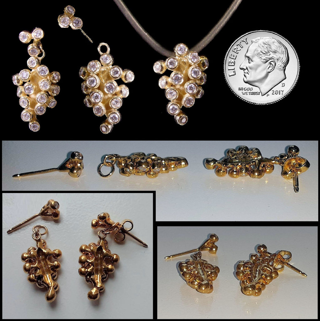 Demi Grape Earrings, Detachable Stud and Drop, 2 parts: 18K Gold & Diamonds