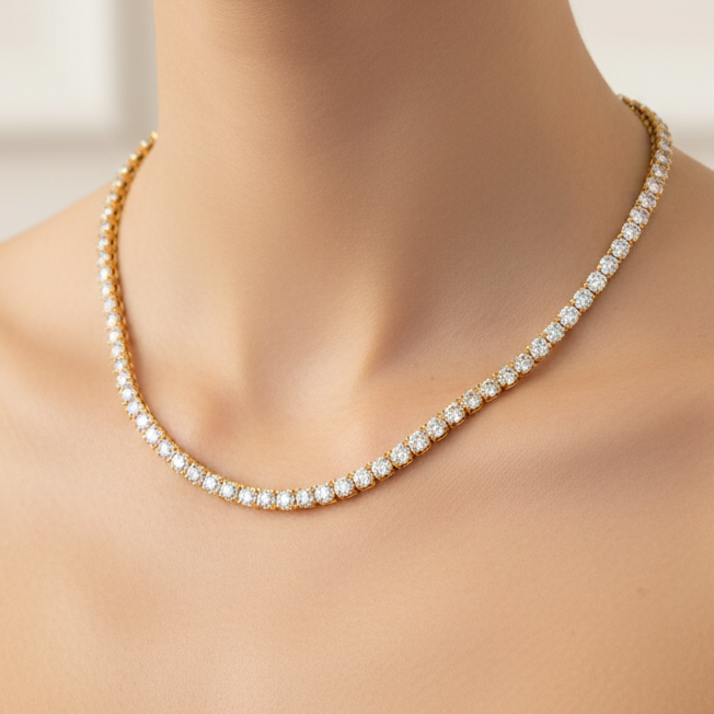 3.00 MM 14K Solid Gold Prong Setting Tennis Necklace 14.00 Ctw - 18.00 Ctw-0