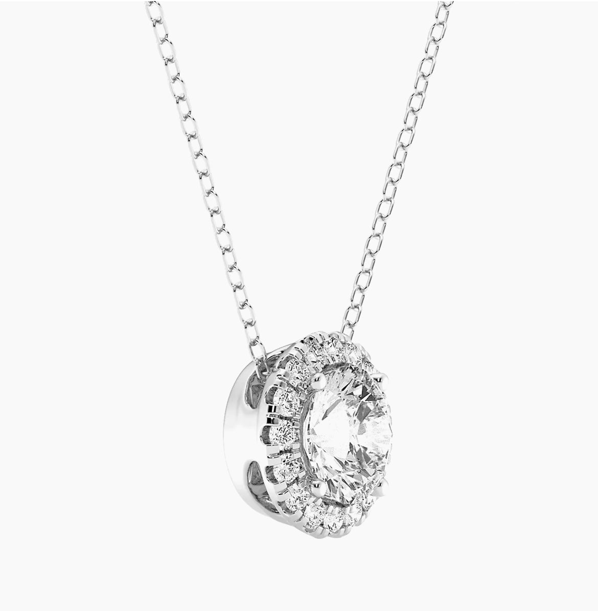 2 CTW Lab-Grown Diamond Halo Pendant Necklace in 14kt White Gold – AGI Certified-3