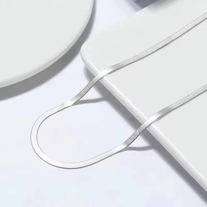 925 Sterling Silver Herringbone Handmade Choker  4.5 mm Flat Snake Chain Necklace