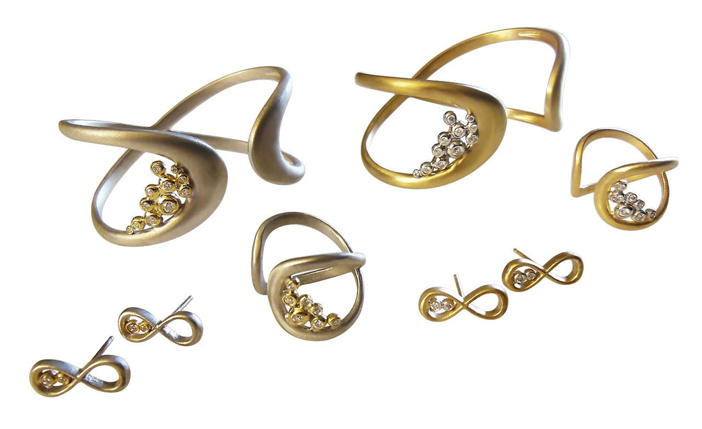 Infinity Cuff Bracelet: Overflowing Diamond Dots. 14K Gold