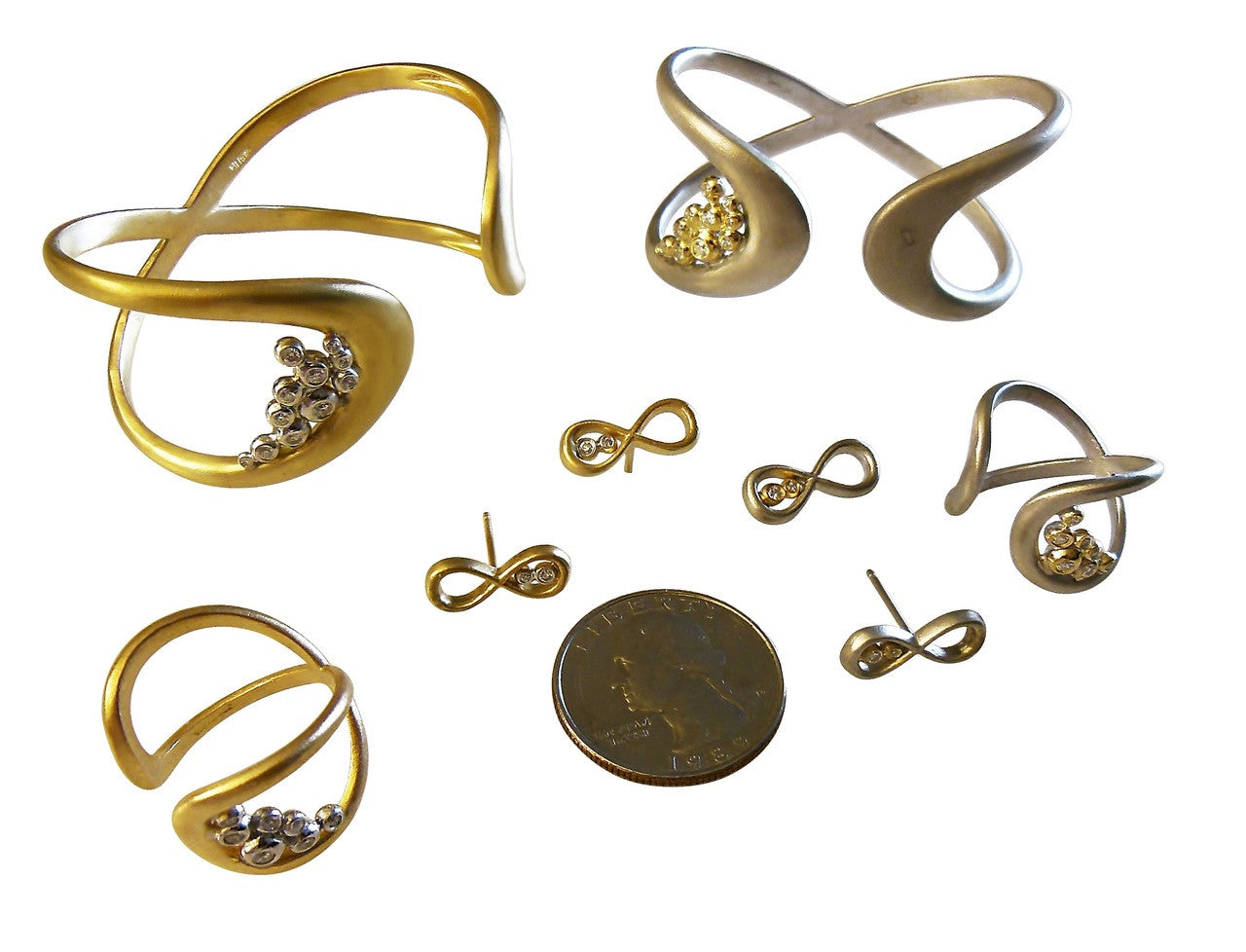 Infinity Cuff Bracelet: Overflowing Diamond Dots. 14K Gold