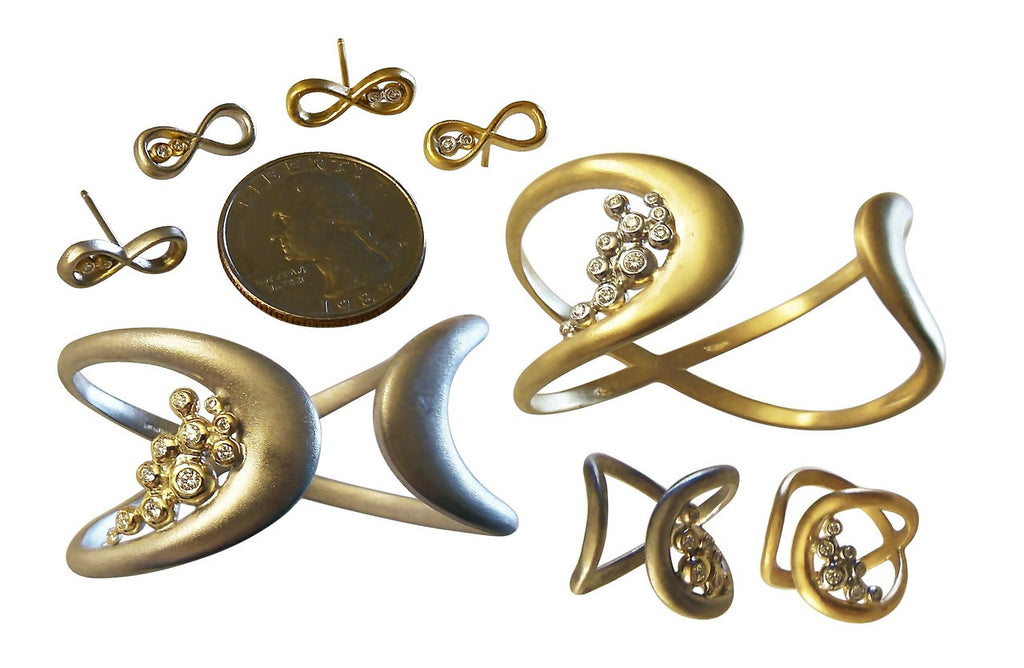 Infinity Cuff Bracelet: Overflowing Diamond Dots. 14K Gold