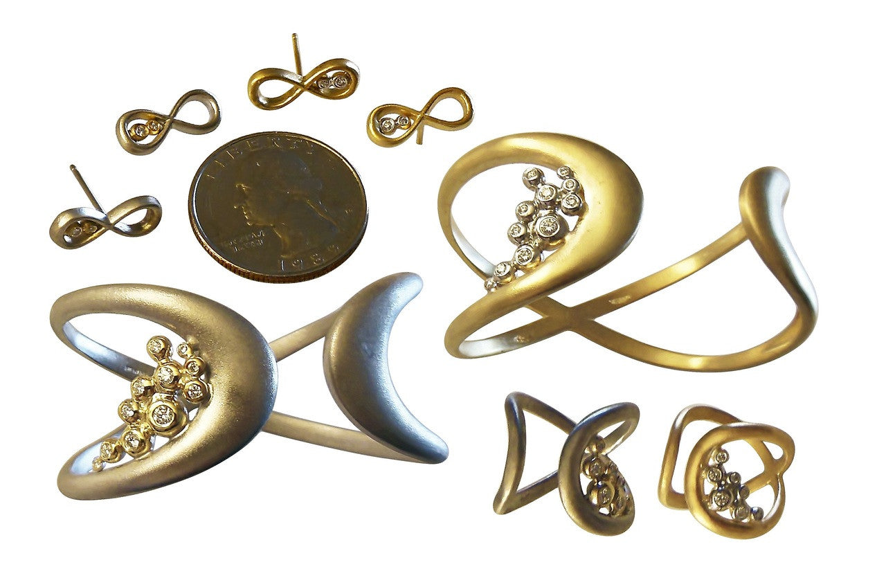 Infinity Cuff Bracelet: Overflowing Diamond Dots. 14K Gold