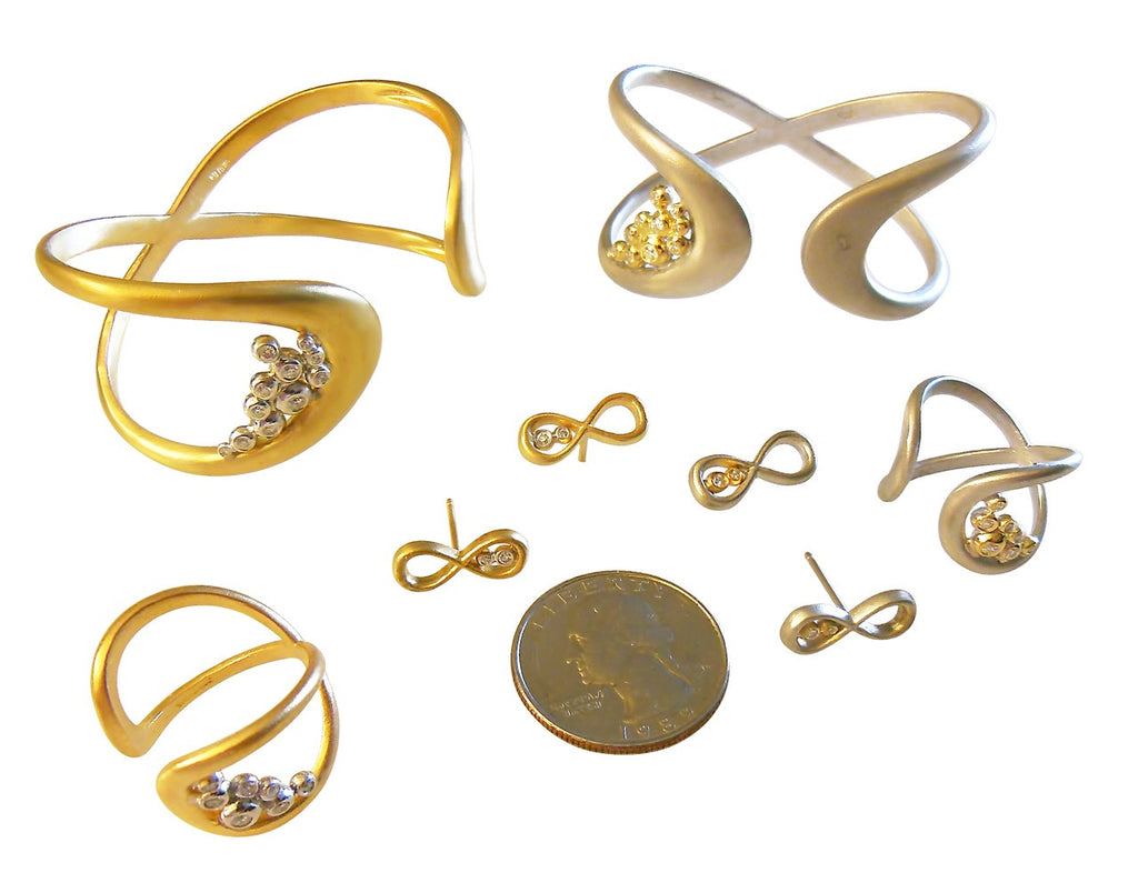 Infinity Cuff Bracelet: Overflowing Diamond Dots. 18K Gold