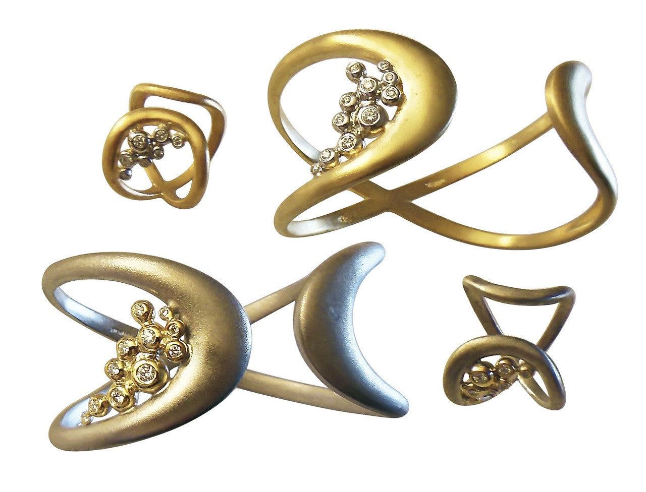 Infinity Cuff Bracelet: Overflowing Diamond Dots. 14K Gold