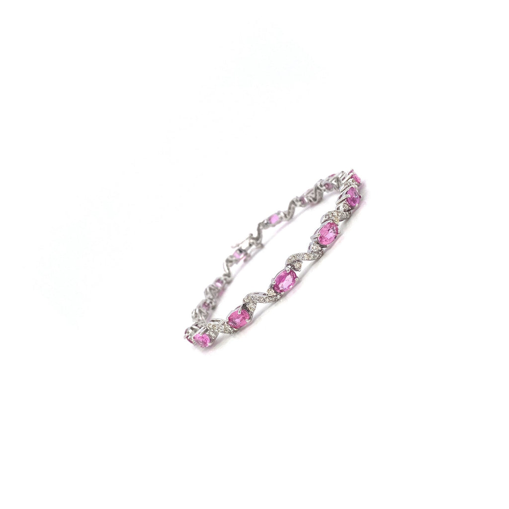 Pink Sapphire and Diamond Bracelet in 18K White Gold - KGD 40980