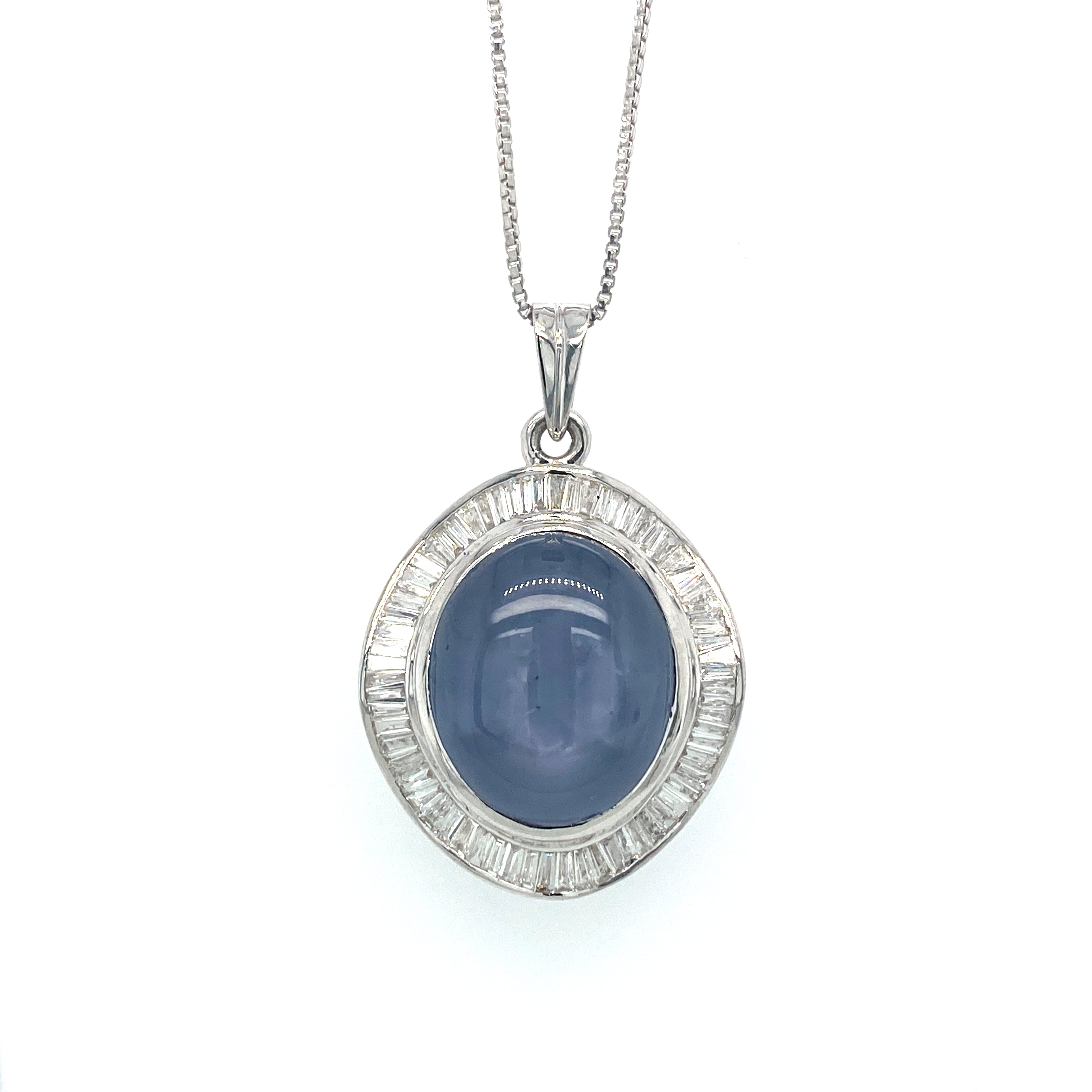 Sapphire Star and Diamond Pendant in 18K White Gold - KGP 20949