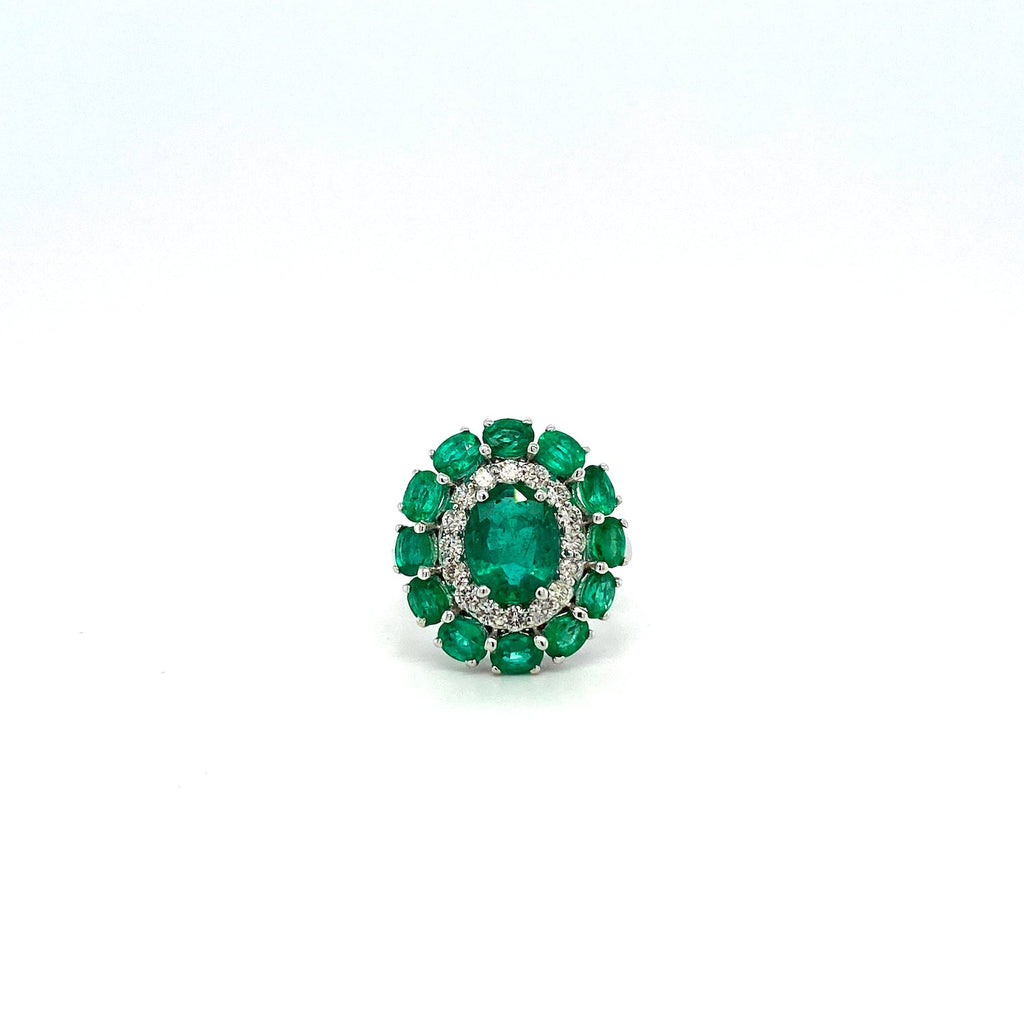 Emerald and Diamond Ring in 18K White Gold - KGR 12512