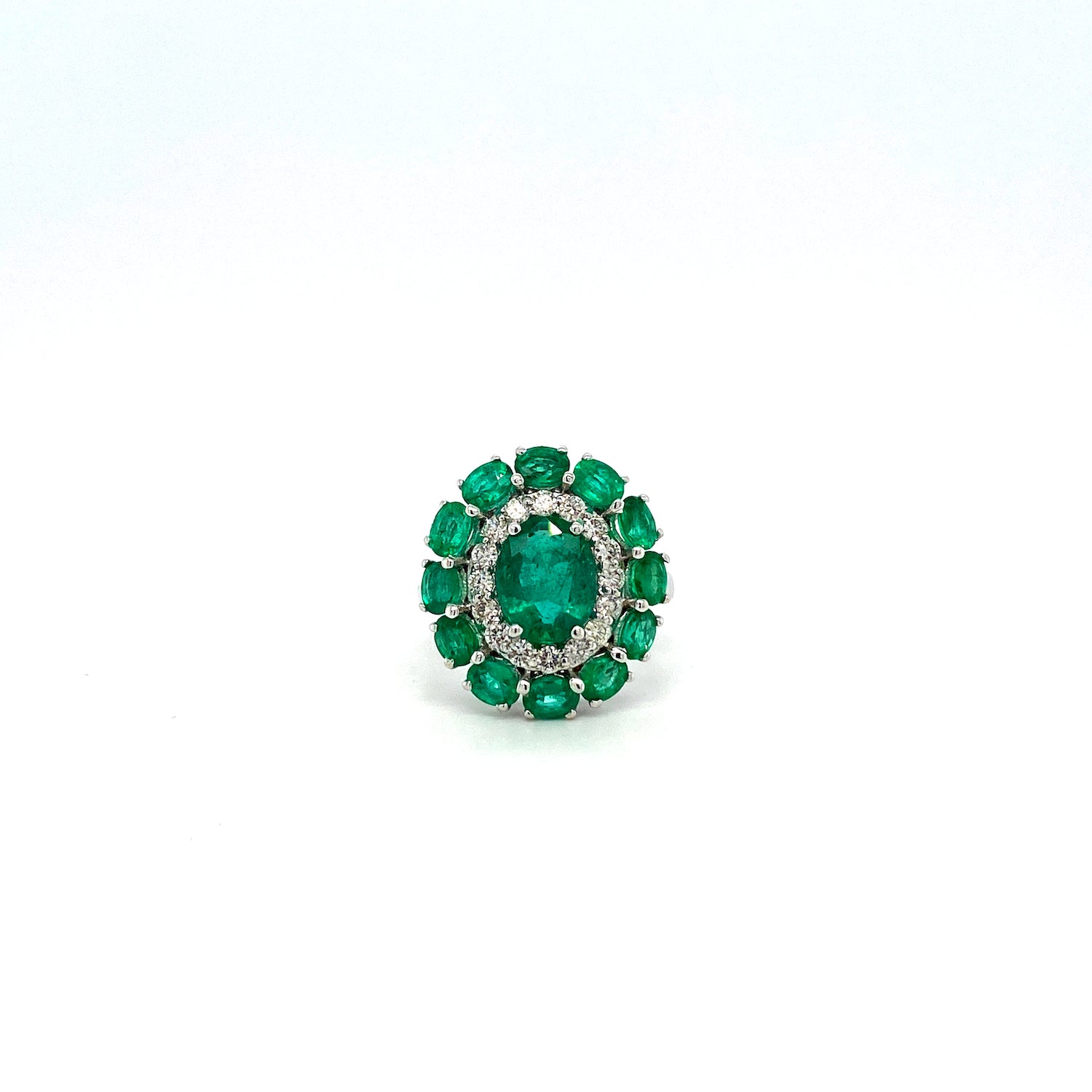 Emerald and Diamond Ring in 18K White Gold - KGR 12512