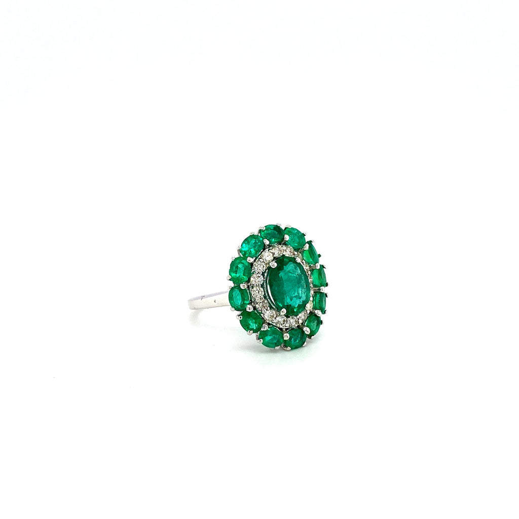Emerald and Diamond Ring in 18K White Gold - KGR 12512