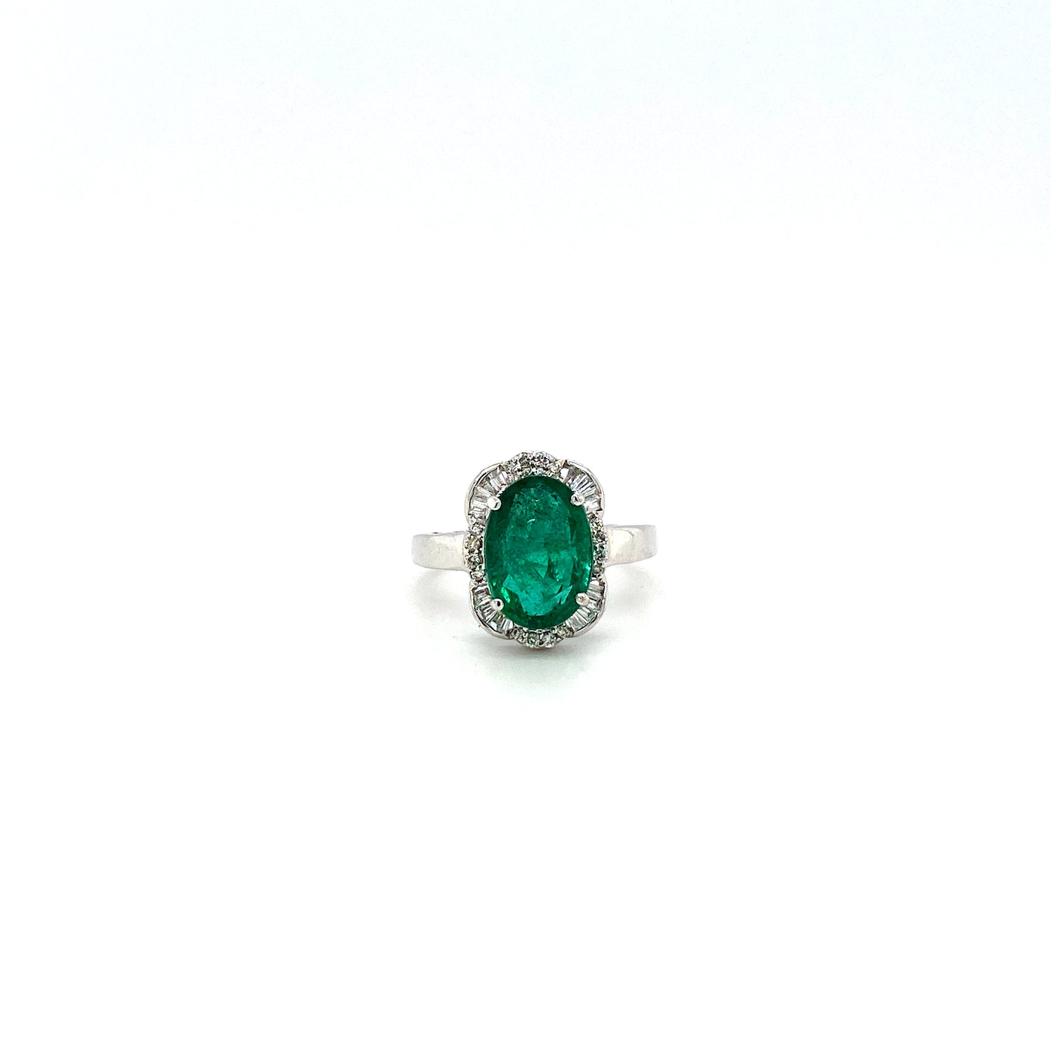 Emerald and Diamond Ring in 18K White Gold - KGR 14341