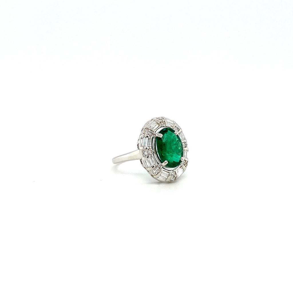 Emerald and Diamond Ring in 18K White Gold - KGR 15283