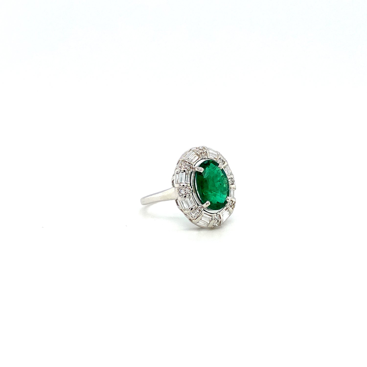 Emerald and Diamond Ring in 18K White Gold - KGR 15283