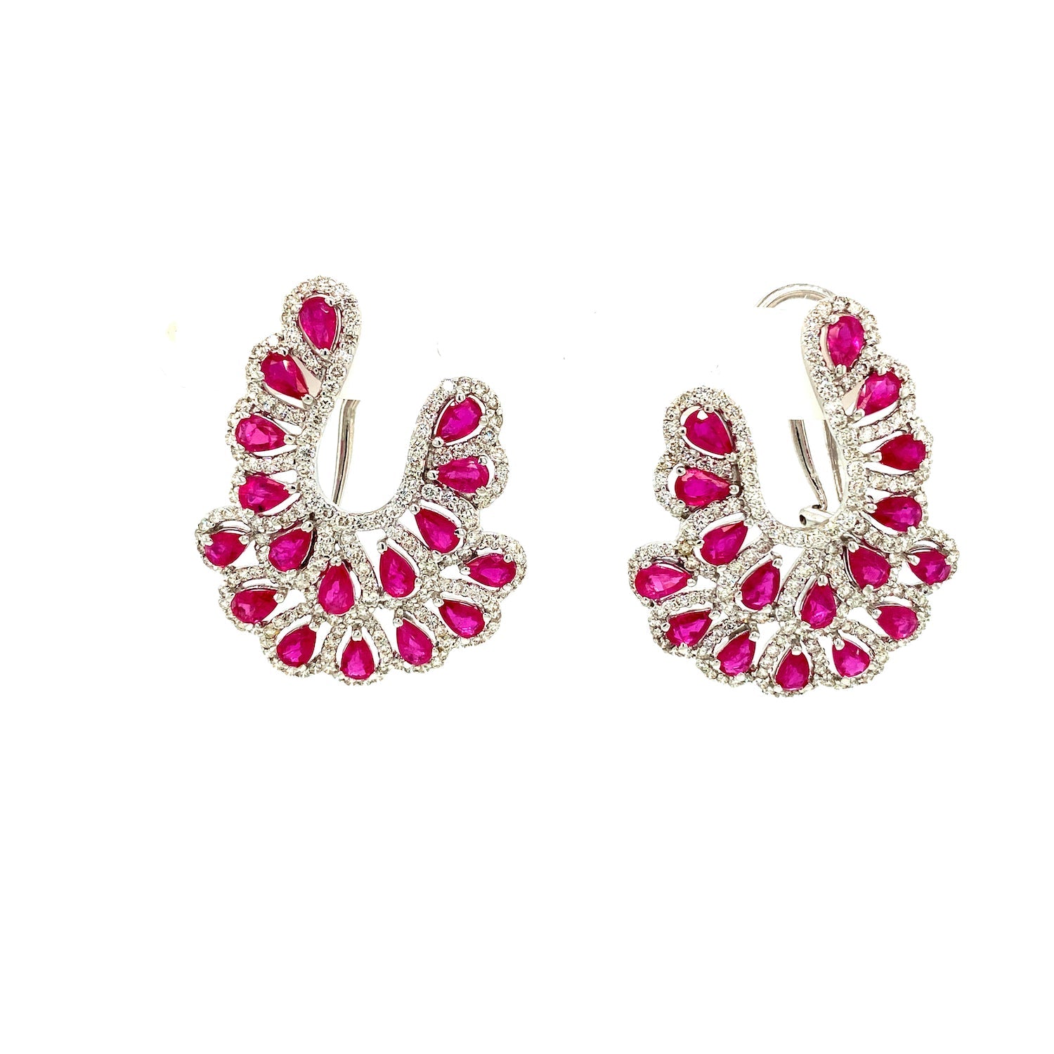 Ruby and Diamond Earring in 18K White Gold - KGT 32275