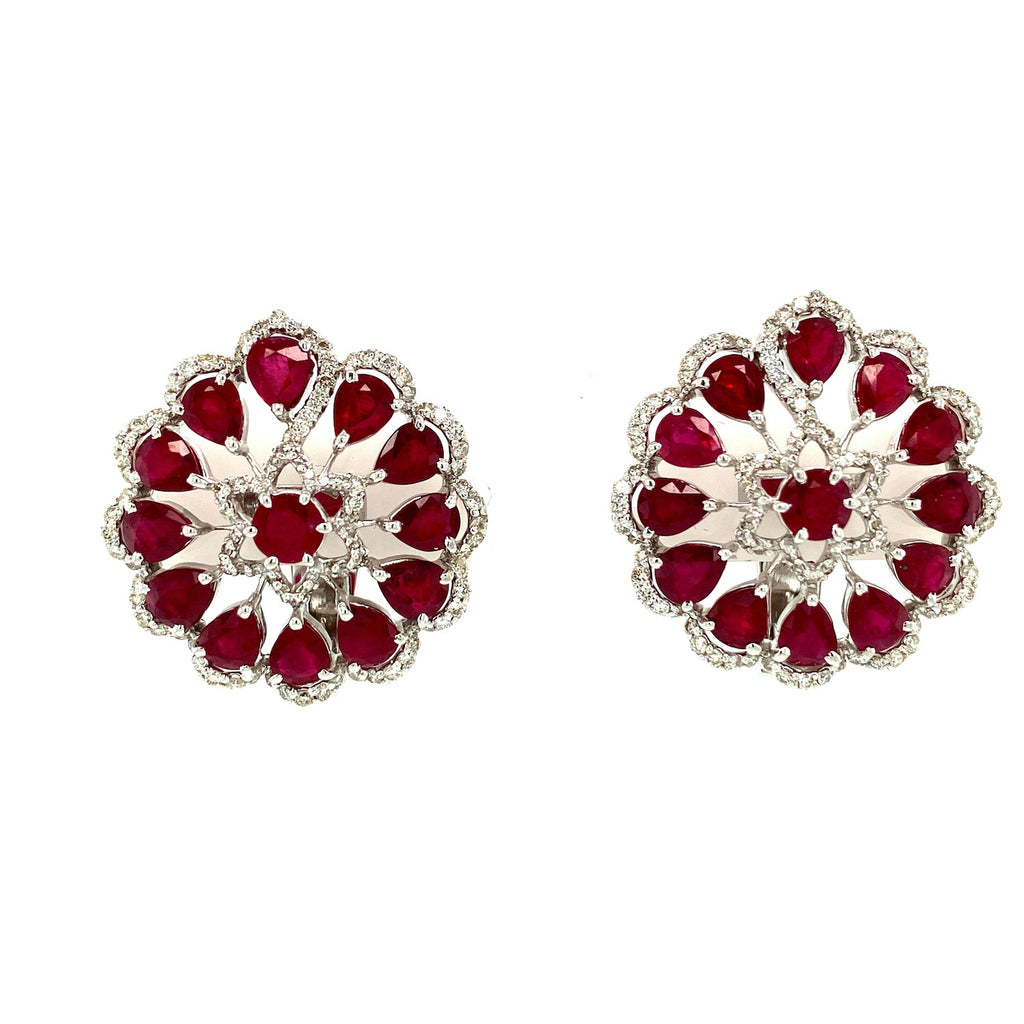 Ruby and Diamond Earring in 18K White Gold - KGT 32530