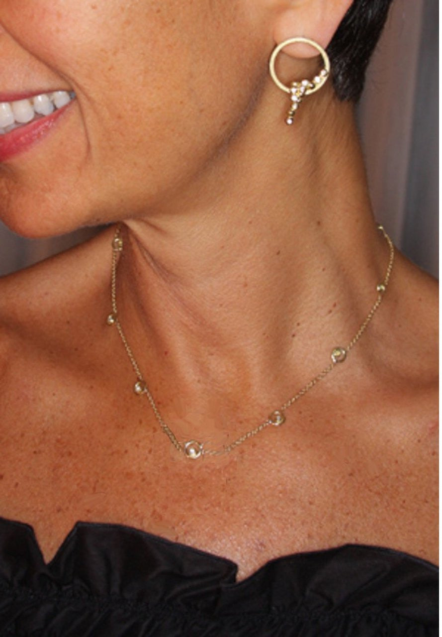 Karma Chain- 18K Gold with Ripples of Diamonds: Station Necklace