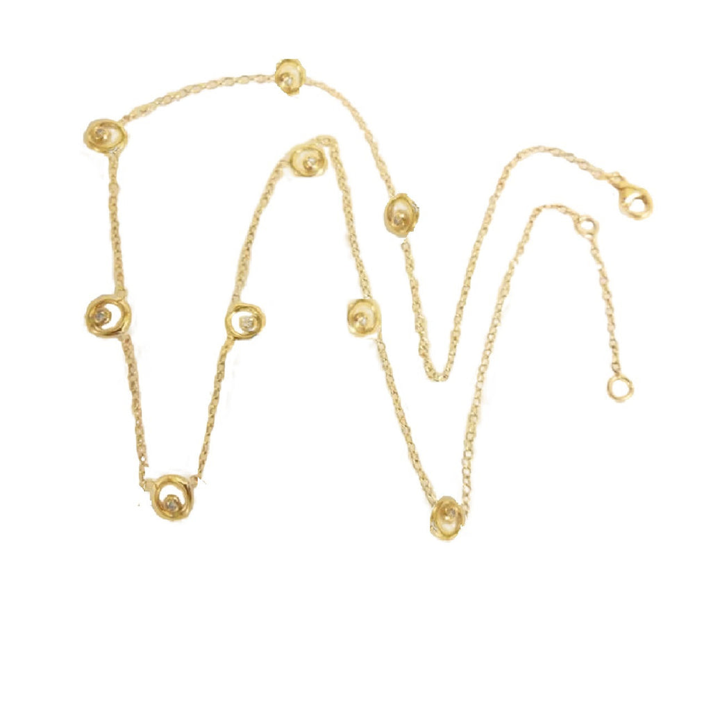 Karma Chain- 18K Gold with Ripples of Diamonds: Station Necklace