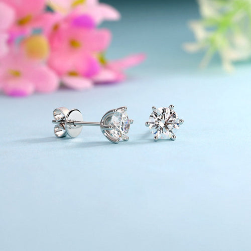 1 Carat Lab Grown Diamond Earrings 6 Claws (Total 2 Carats) 14K White Gold LGE003_2
