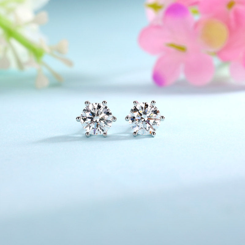 1 Carat Lab Grown Diamond Earrings 6 Claws (Total 2 Carats) 14K White Gold LGE003_2
