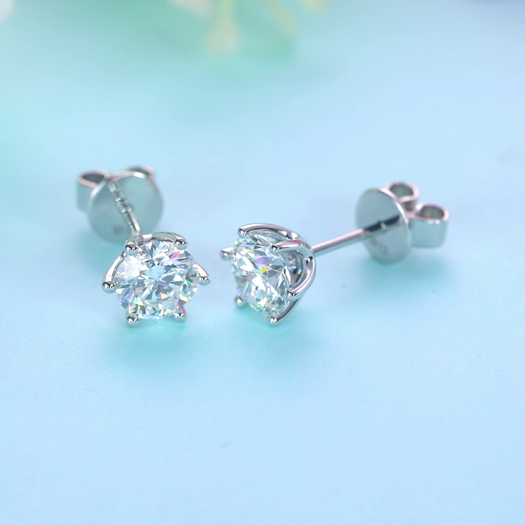 1 Carat Lab Grown Diamond Earrings 6 Claws (Total 2 Carats) 14K White Gold LGE003_2