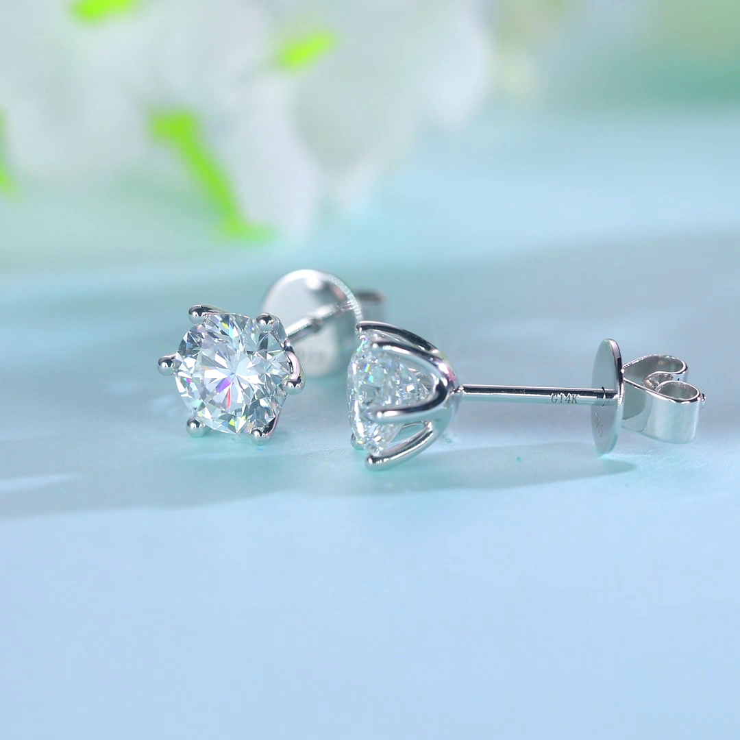 1 Carat Lab Grown Diamond Earrings 6 Claws (Total 2 Carats) 14K White Gold LGE003_2