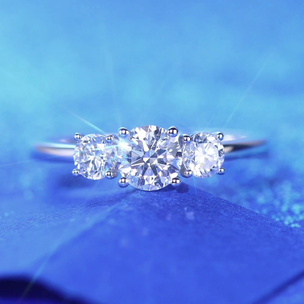 Three-Stone 0.5 Carat Lab Grown Diamond Ring 14K White Gold LGR002