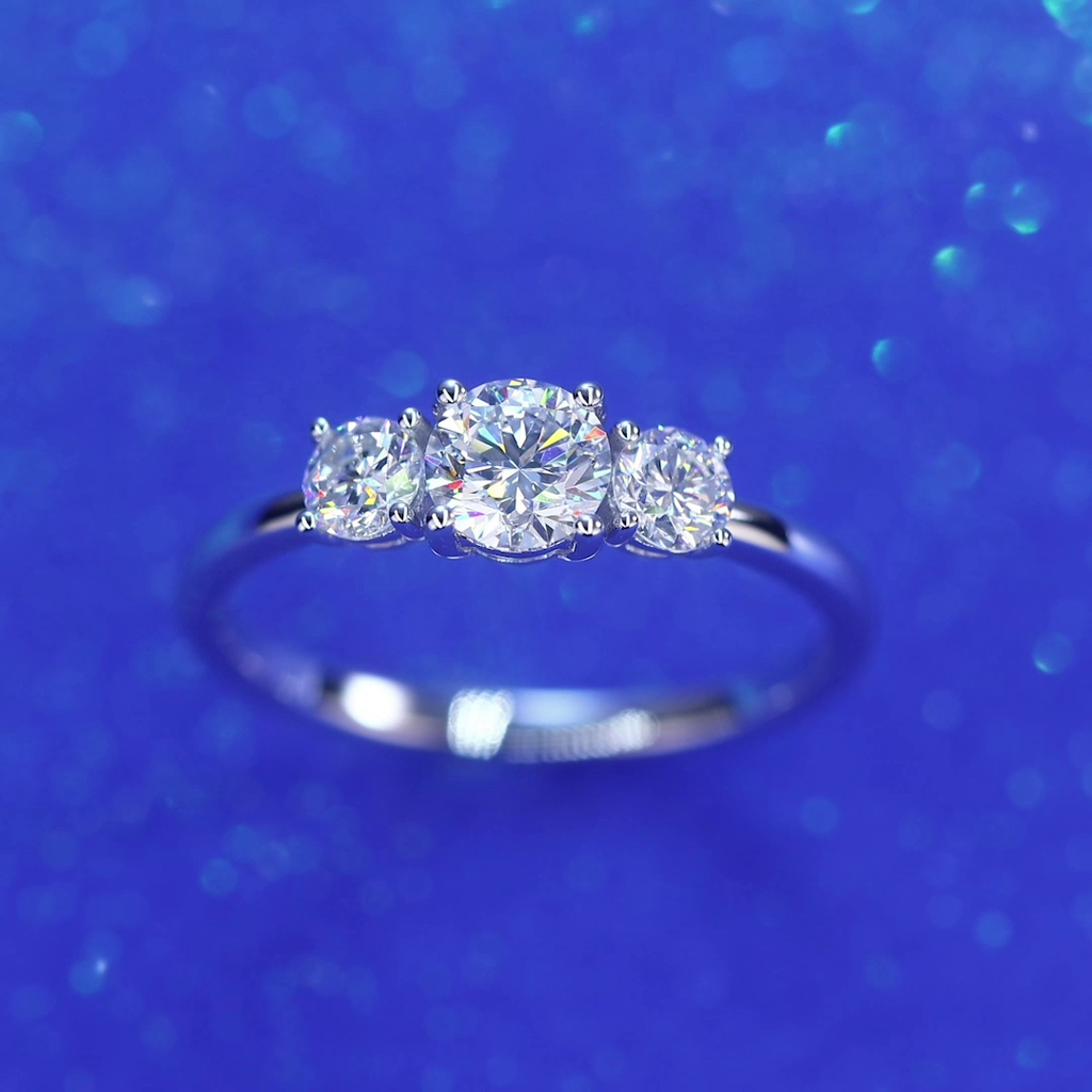 Three-Stone 0.5 Carat Lab Grown Diamond Ring 14K White Gold LGR002