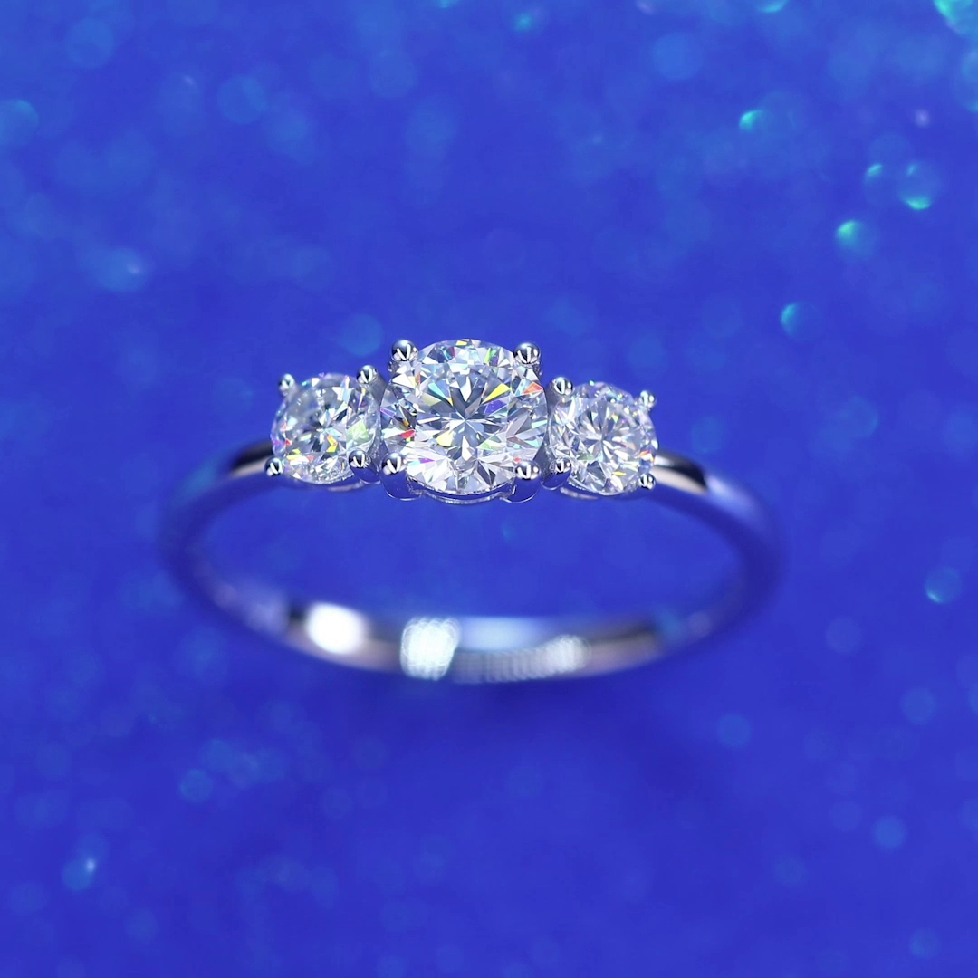 Three-Stone 0.5 Carat Lab Grown Diamond Ring 14K White Gold LGR002