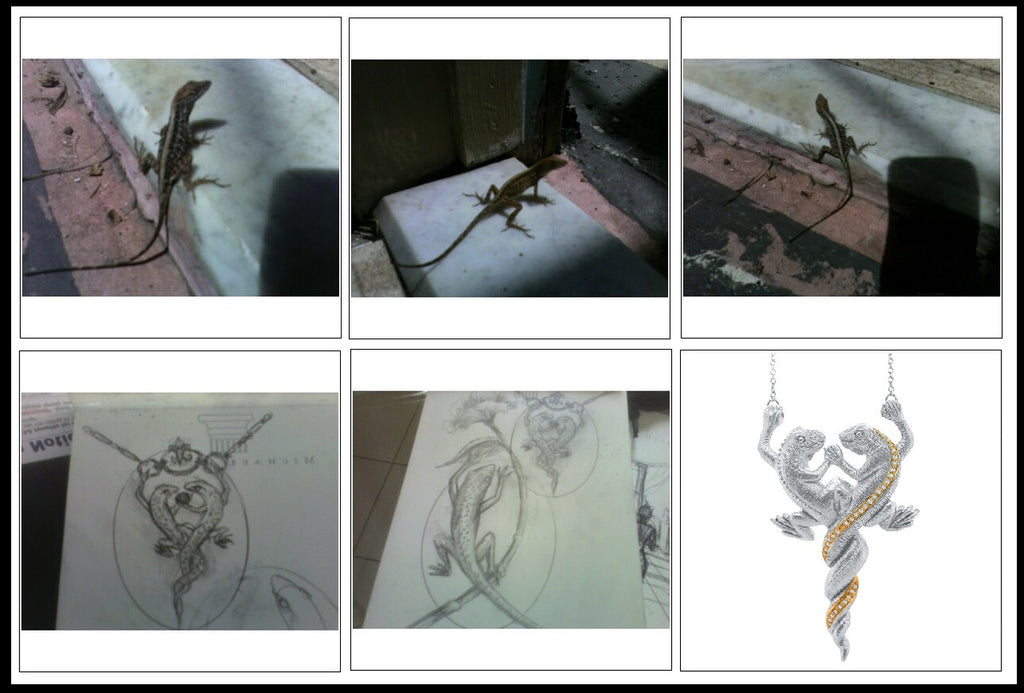 Lizards in Love Necklace: Diamonds in Solid 18K Gold & Sterling Silver. Love is Everywhere